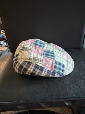 Cremieux Mens Patchwork Madras Plaid Newsboy Flat Cap Golf Hat Sz S/M Preppy VGC